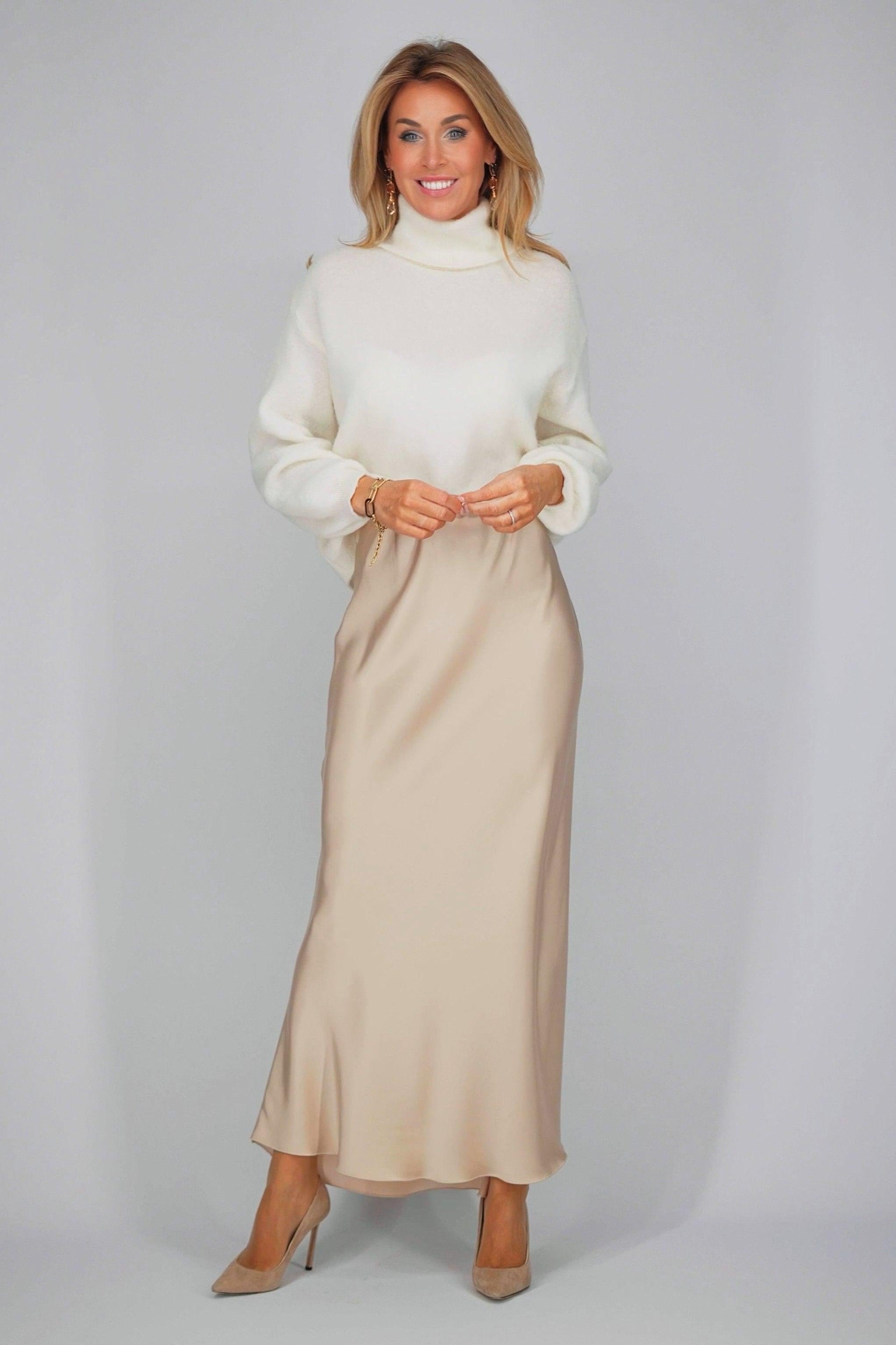 Beige lange satijnen rok-MyEssentials