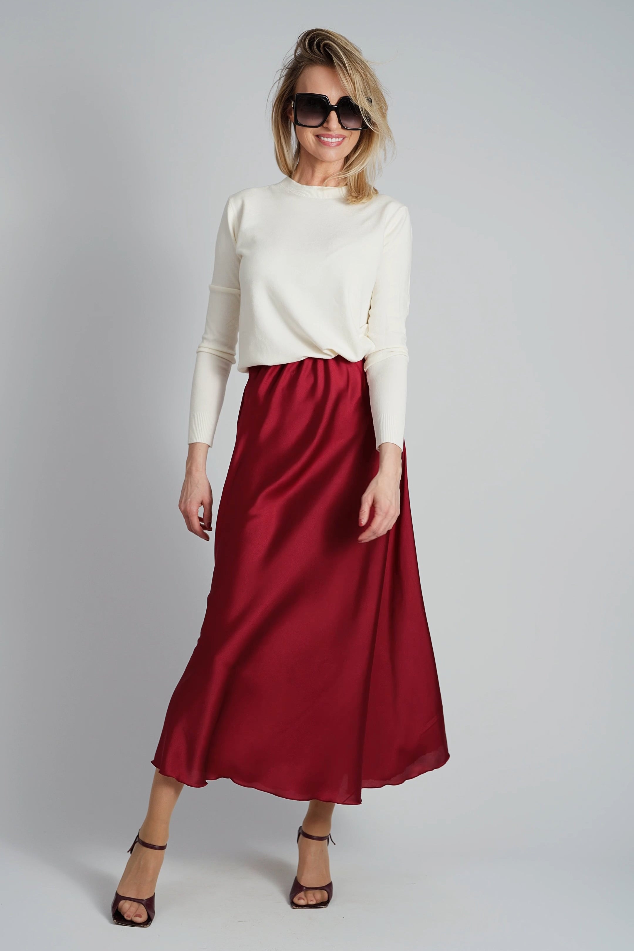 Bordeauxrode satijnen rok-MyEssentials