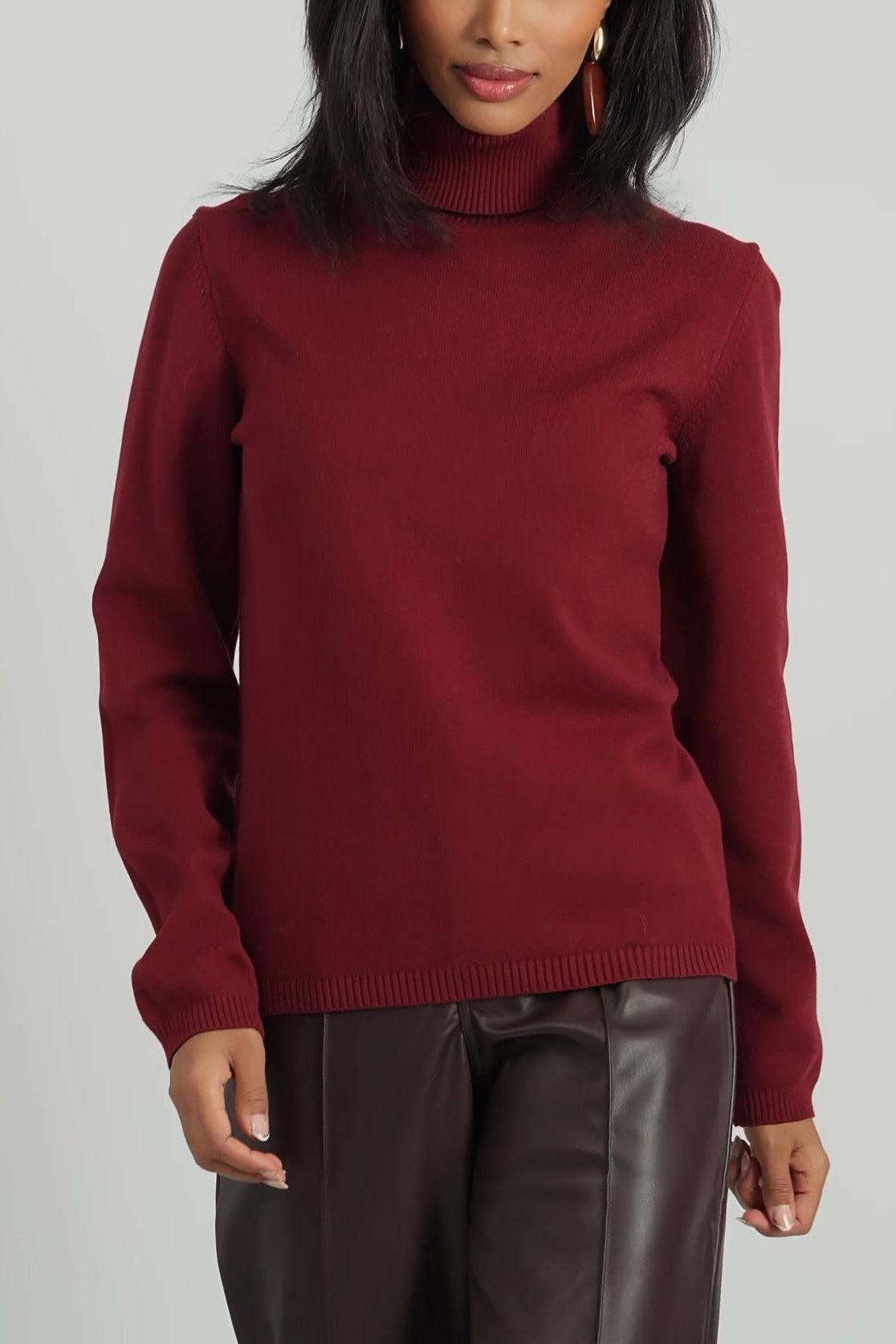 Bordeauxrode viscosemix pullover met rolkraag-MyEssentials