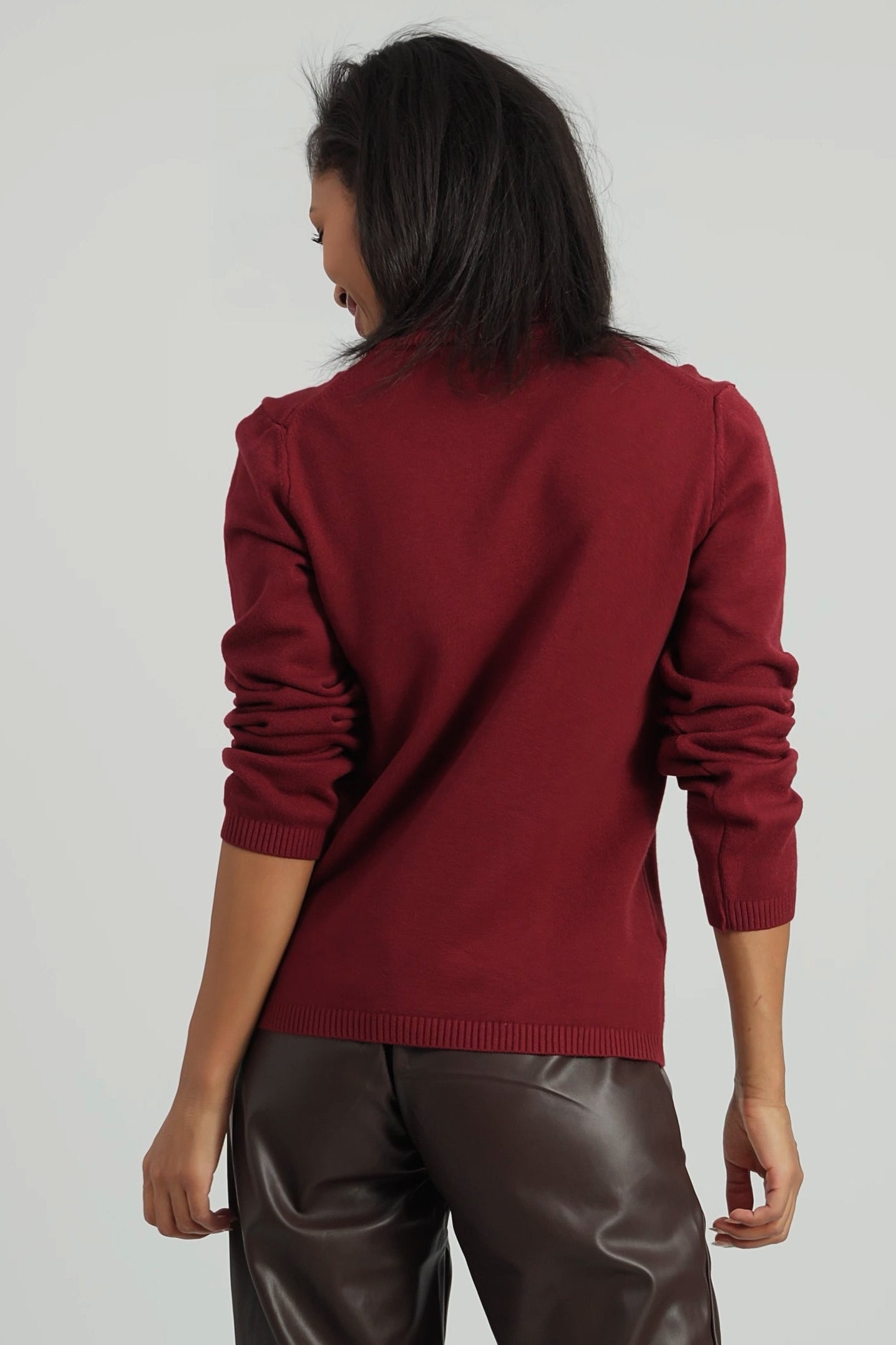 Bordeauxrode viscosemix pullover met rolkraag-MyEssentials
