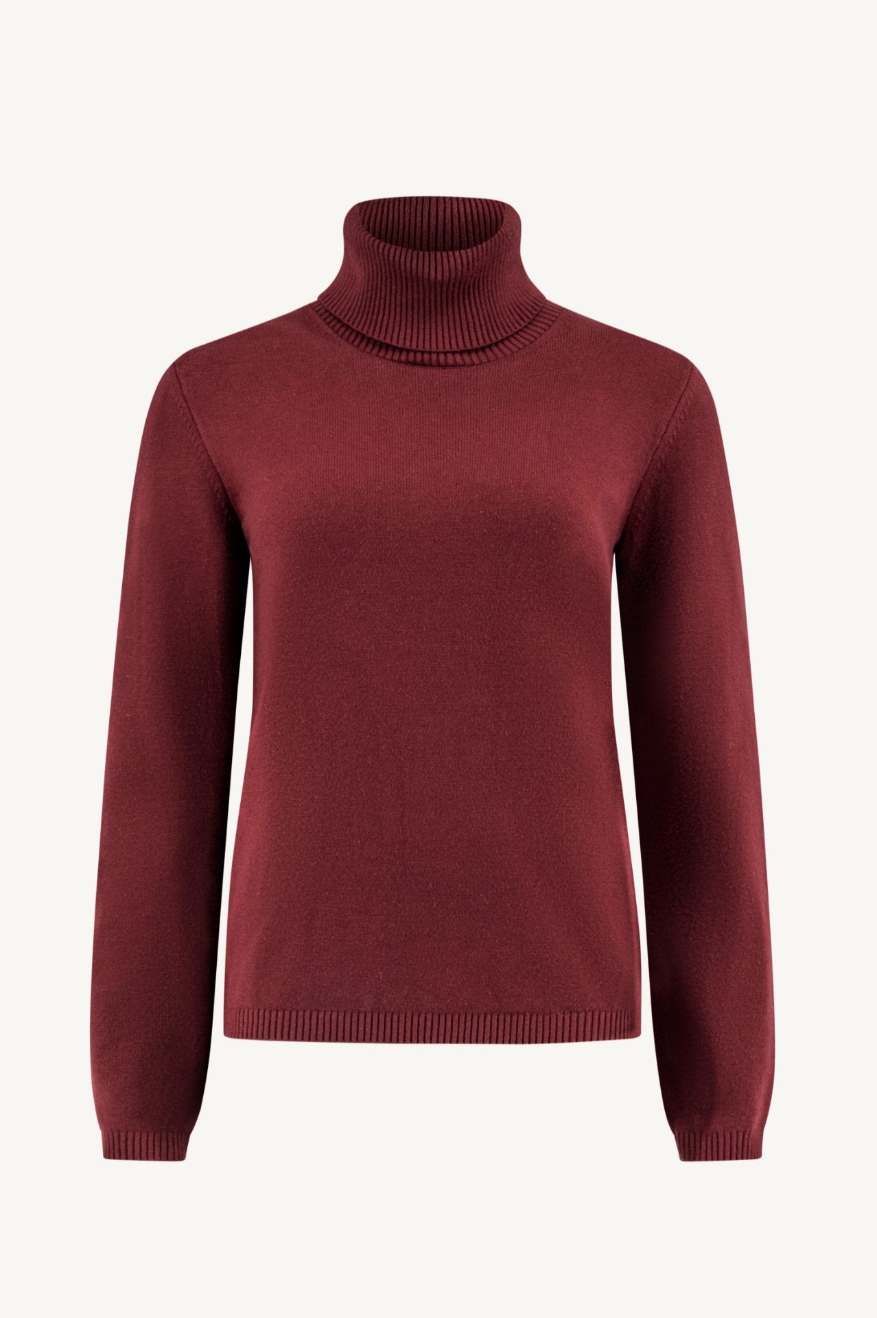 Bordeauxrode viscosemix pullover met rolkraag-MyEssentials