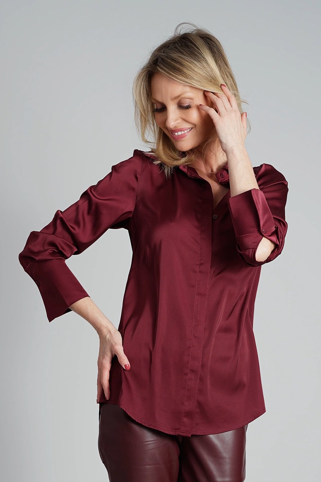 Bordeauxrood satijnen hemd-MyEssentials