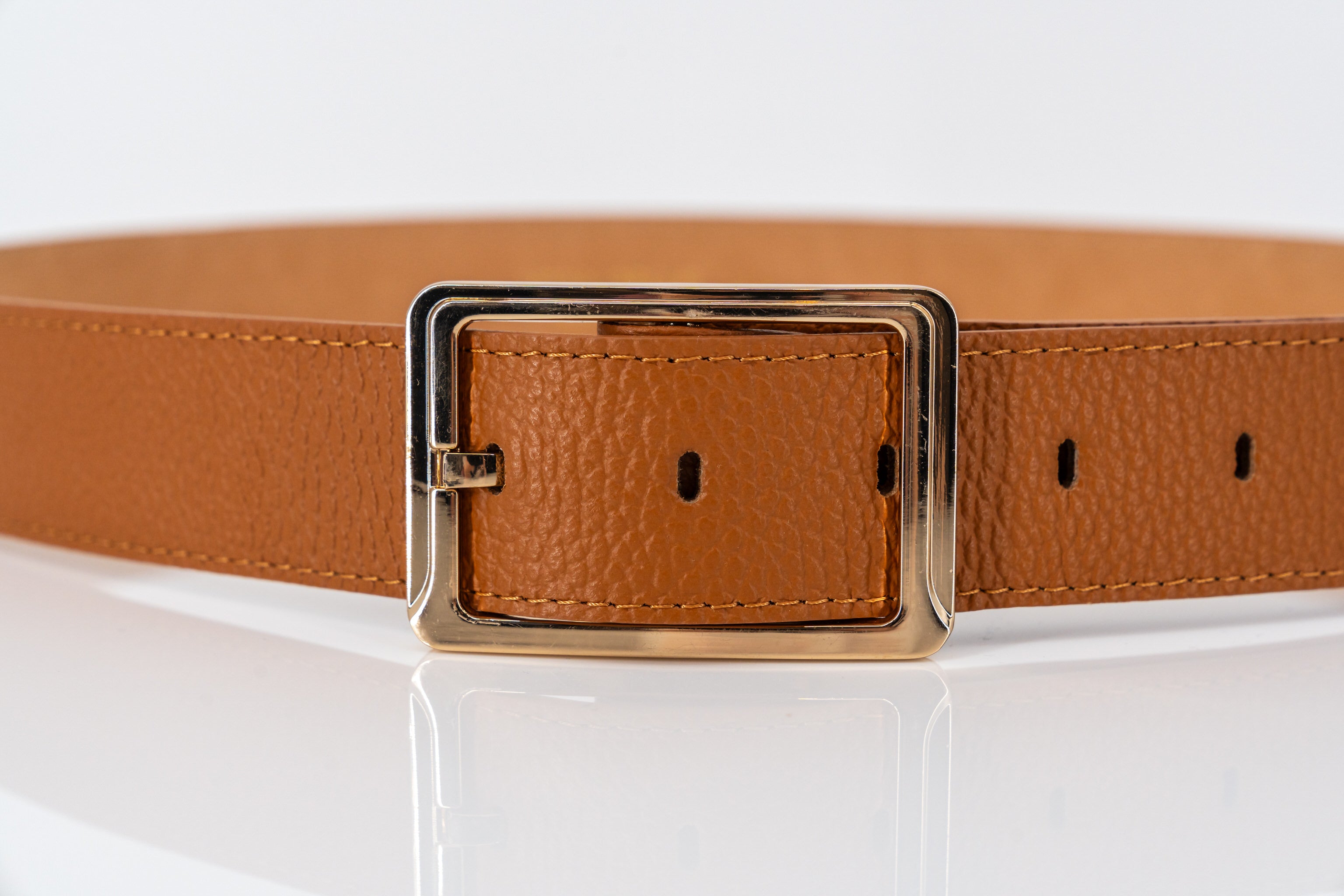 Brede bruine riem in echt leder met vierkante gesp-MyEssentials