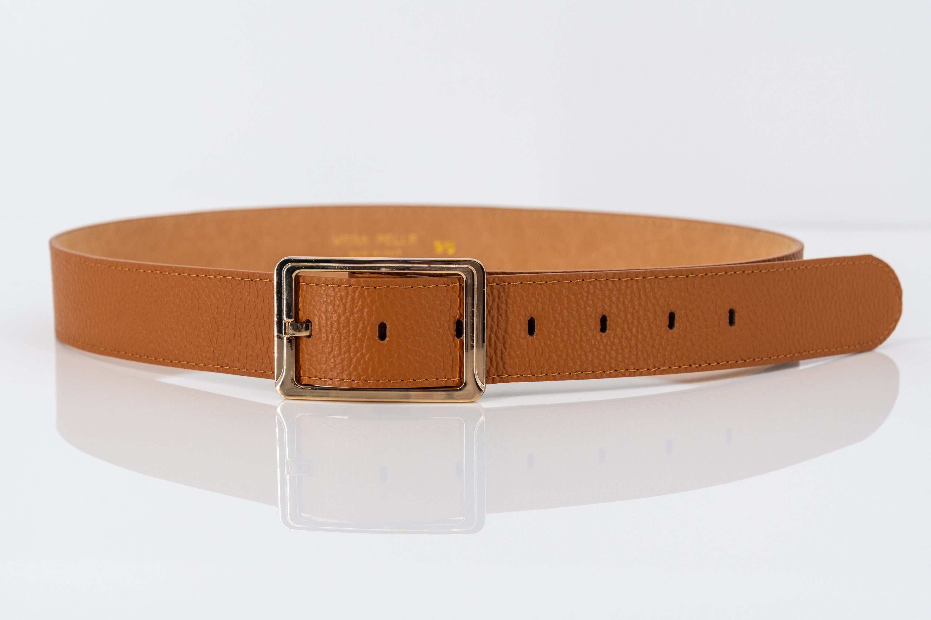 Brede bruine riem in echt leder met vierkante gesp-MyEssentials