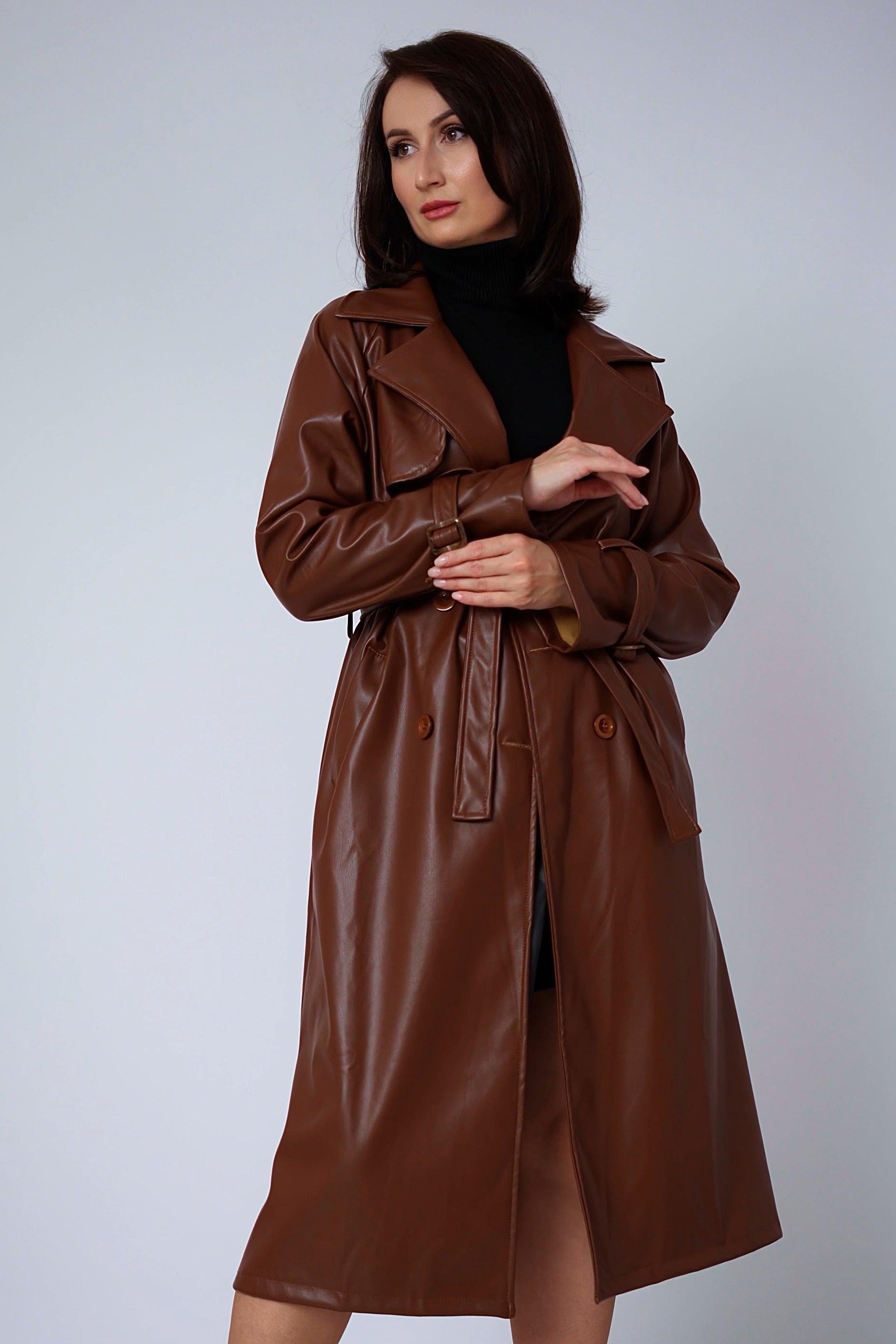 Bruine trenchcoat in imitatieleer-MyEssentials