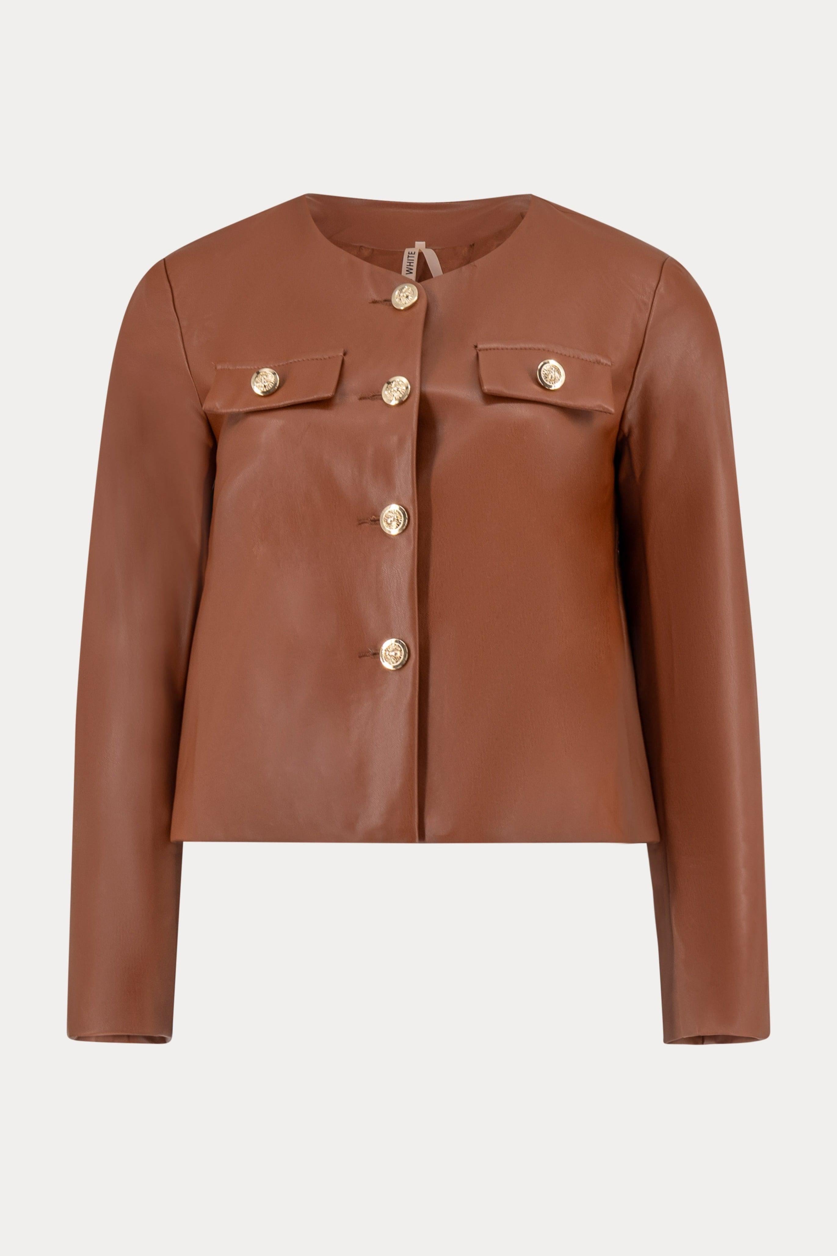 Cognackleurig cropped jasje in imitatieleer-MyEssentials