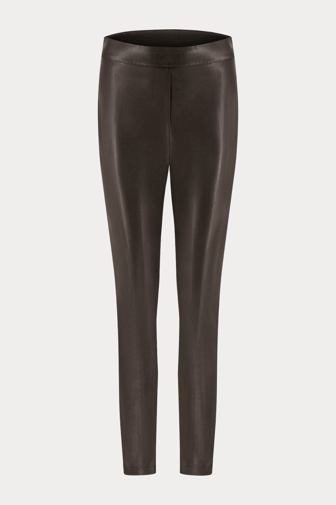 Donkerbruine imitatieleren broek met smalle pijpen-MyEssentials