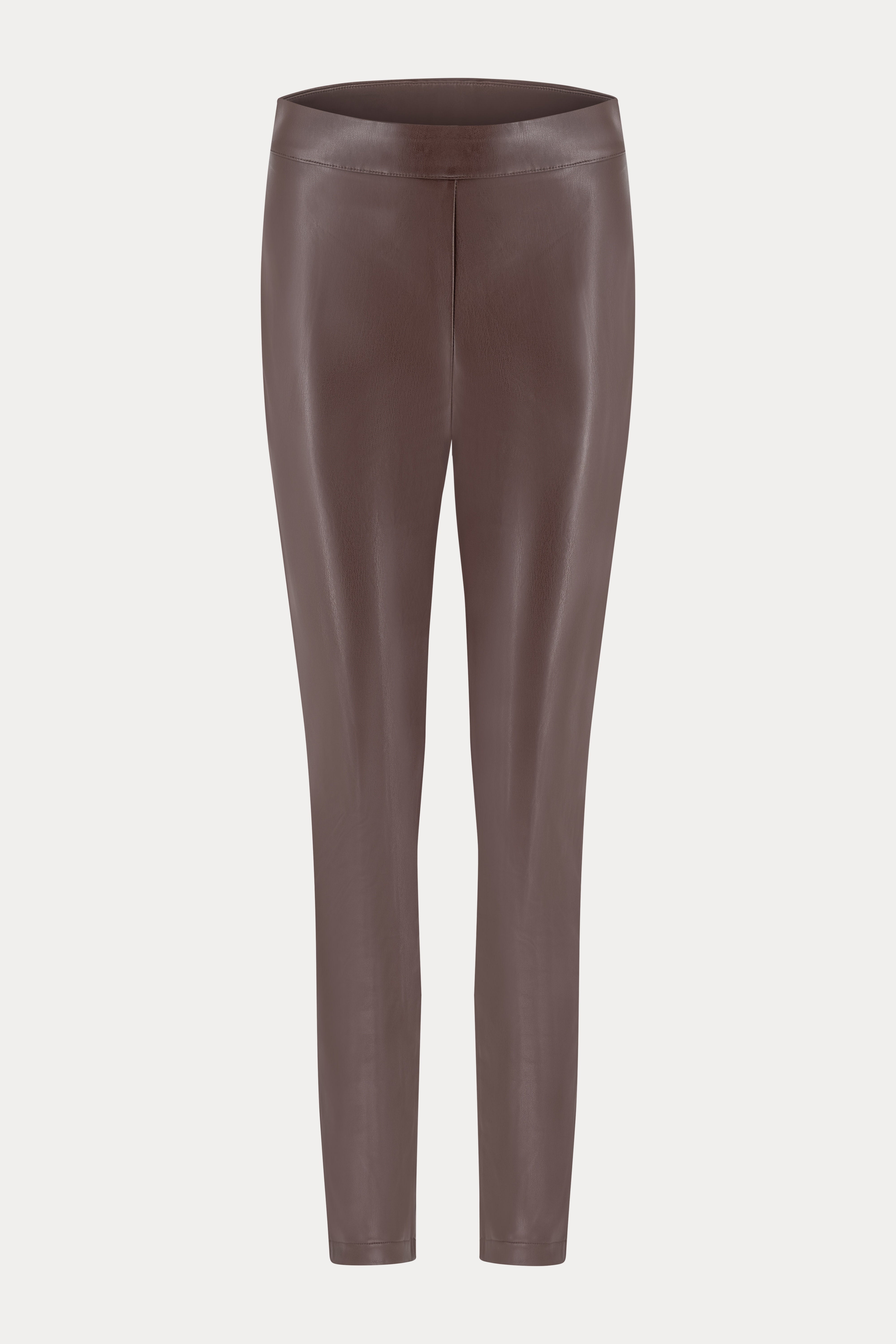 Donkerbruine imitatieleren broek met smalle pijpen-MyEssentials