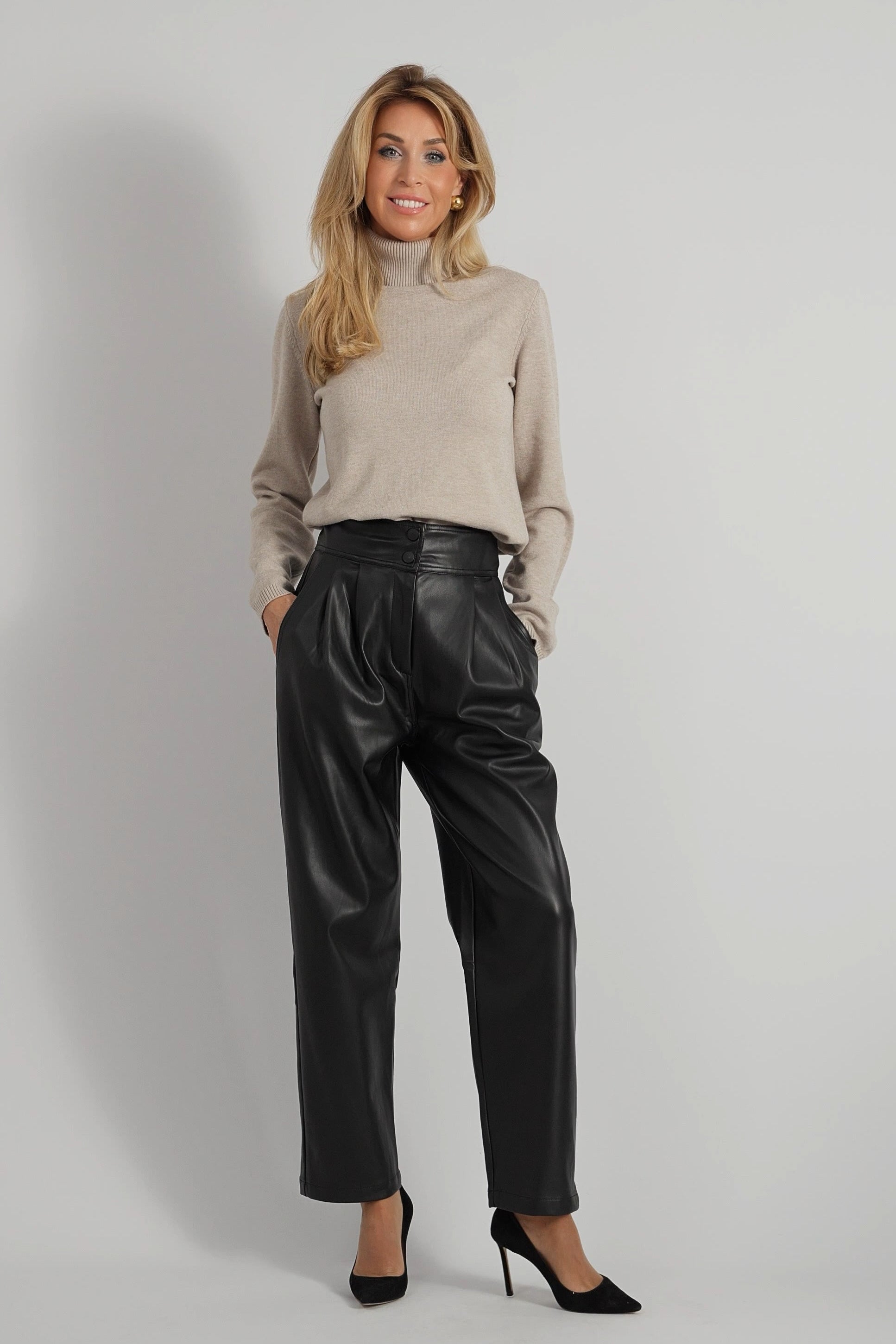 Greige viscosemix pullover met rolkraag-MyEssentials