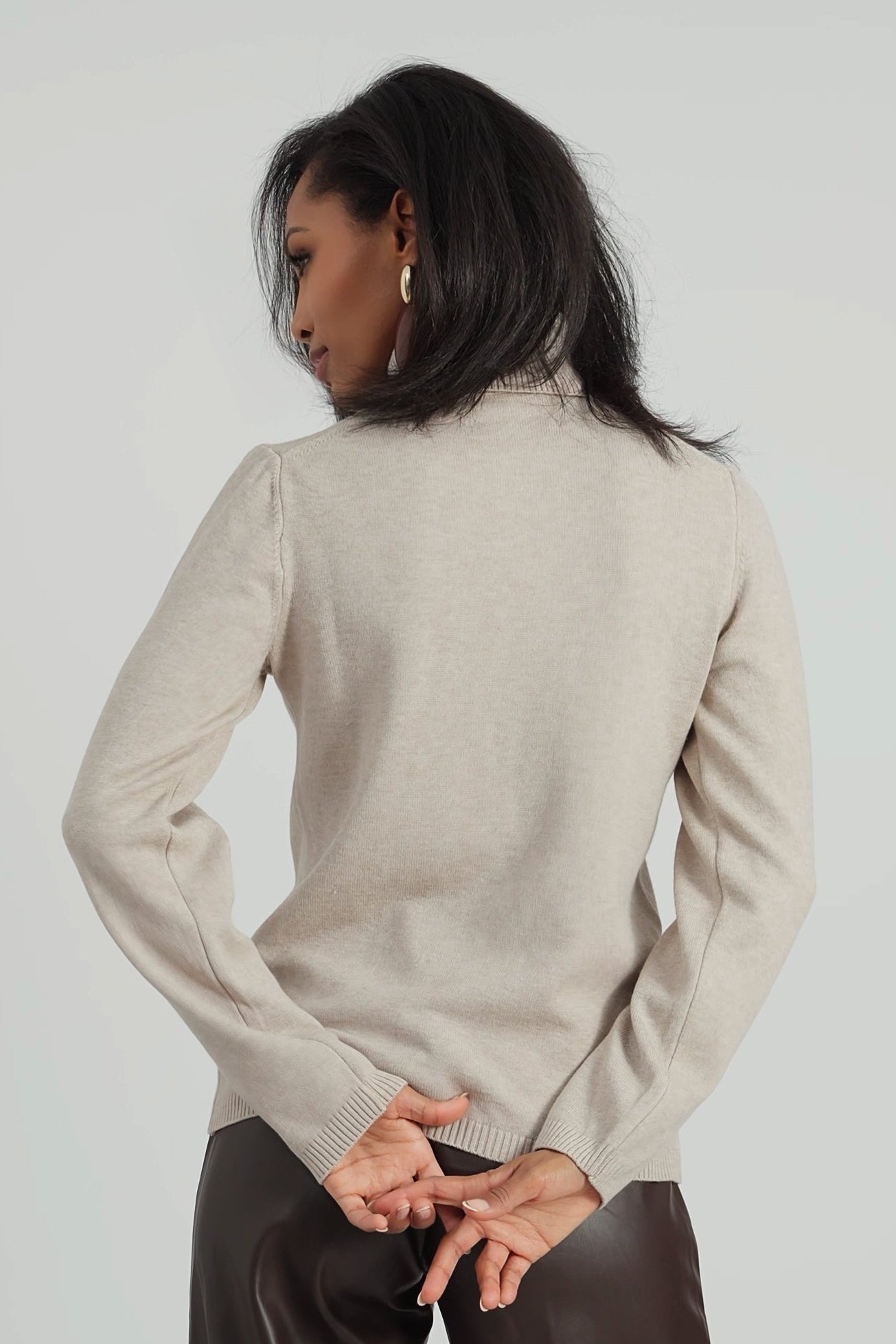 Greige viscosemix pullover met rolkraag-MyEssentials