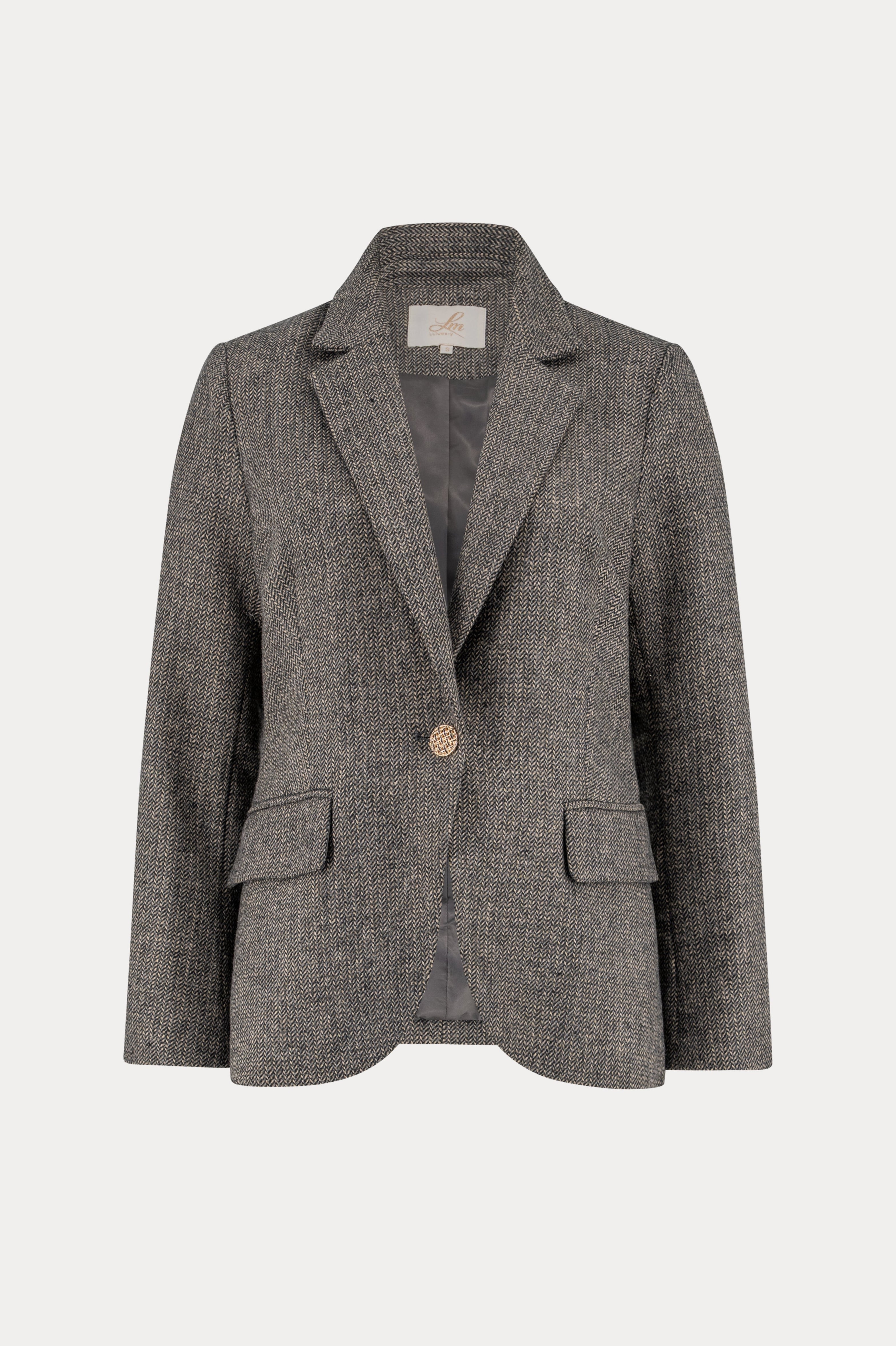 Grijze wollen blazer met subtiel geweven motief-MyEssentials
