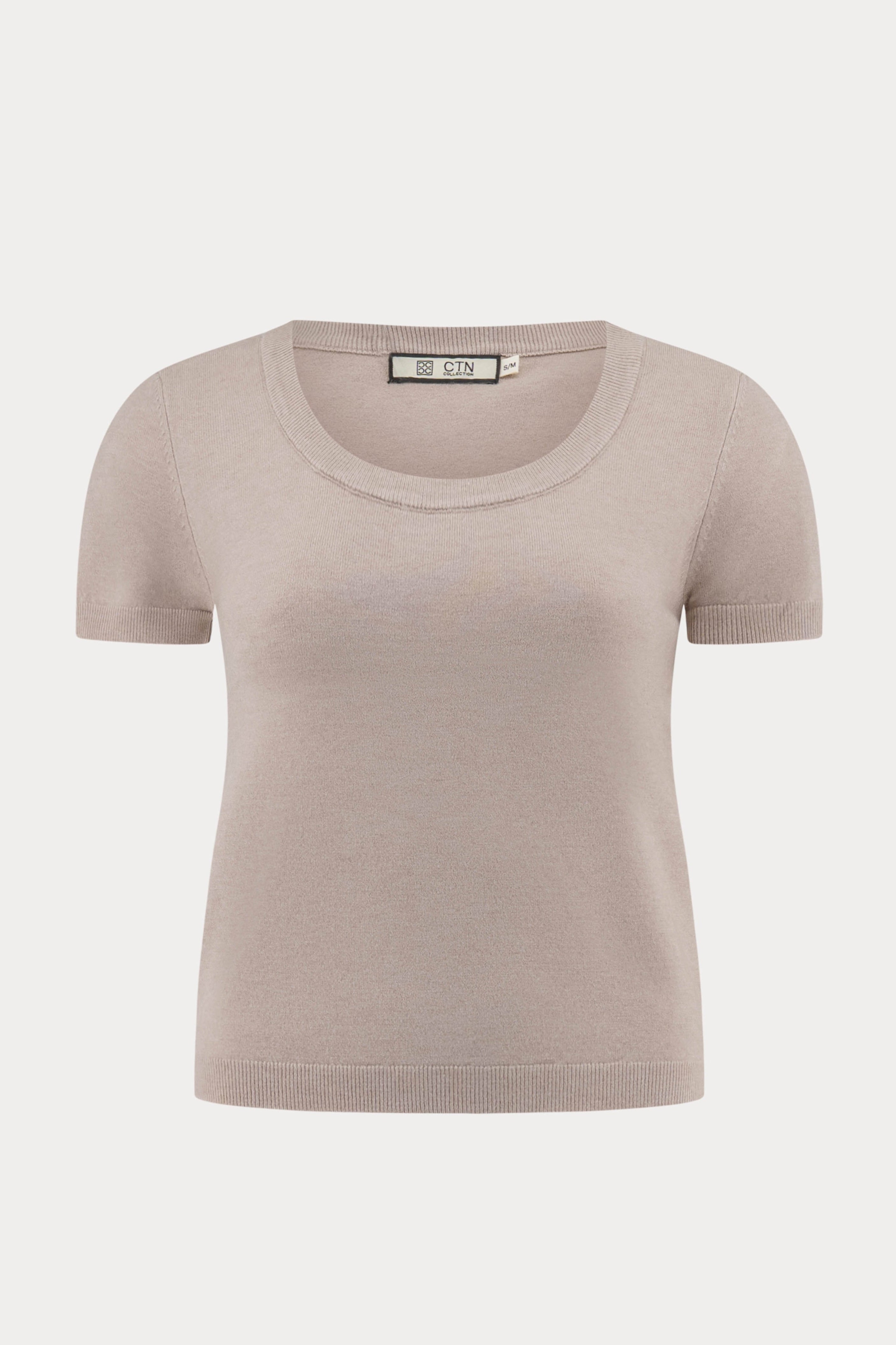 Taupekleurige pullover met korte mouwen-MyEssentials