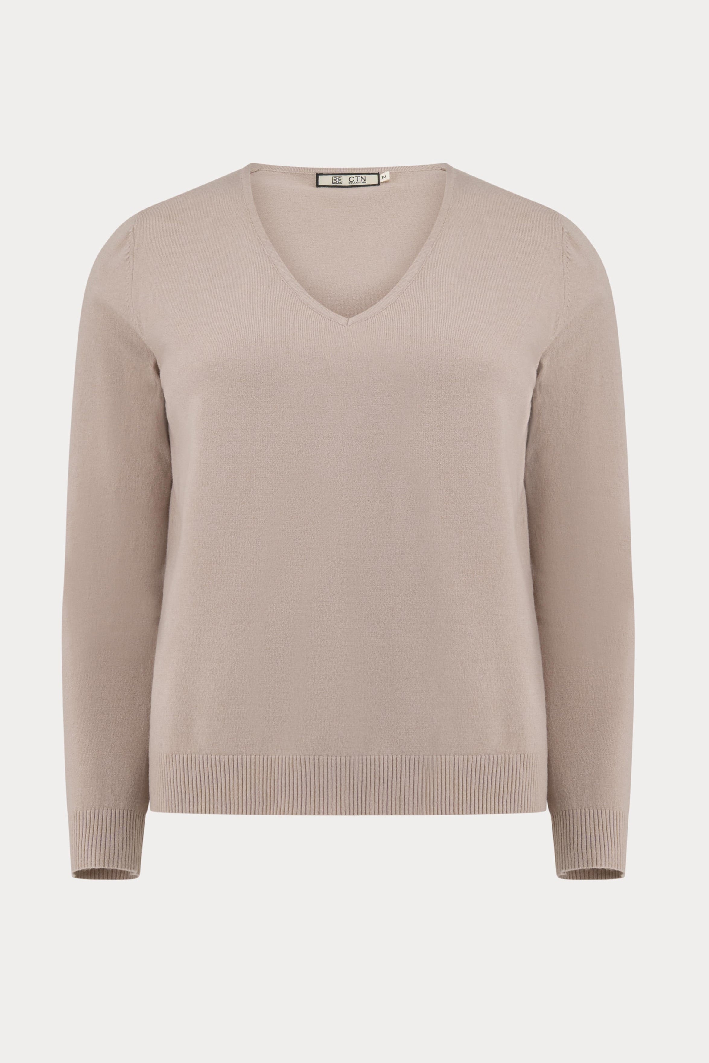 Taupekleurige V-hals pullover-MyEssentials
