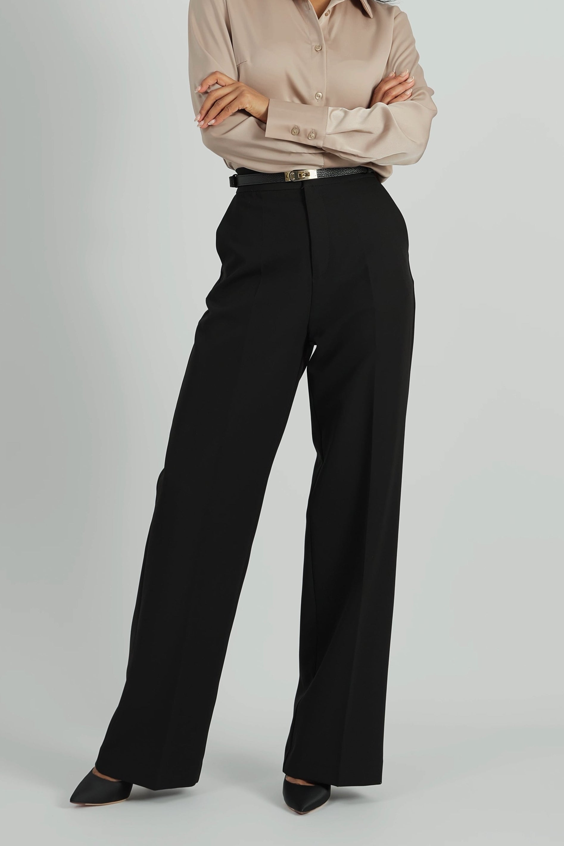 Zwarte wide leg broek met hoge taille-MyEssentials