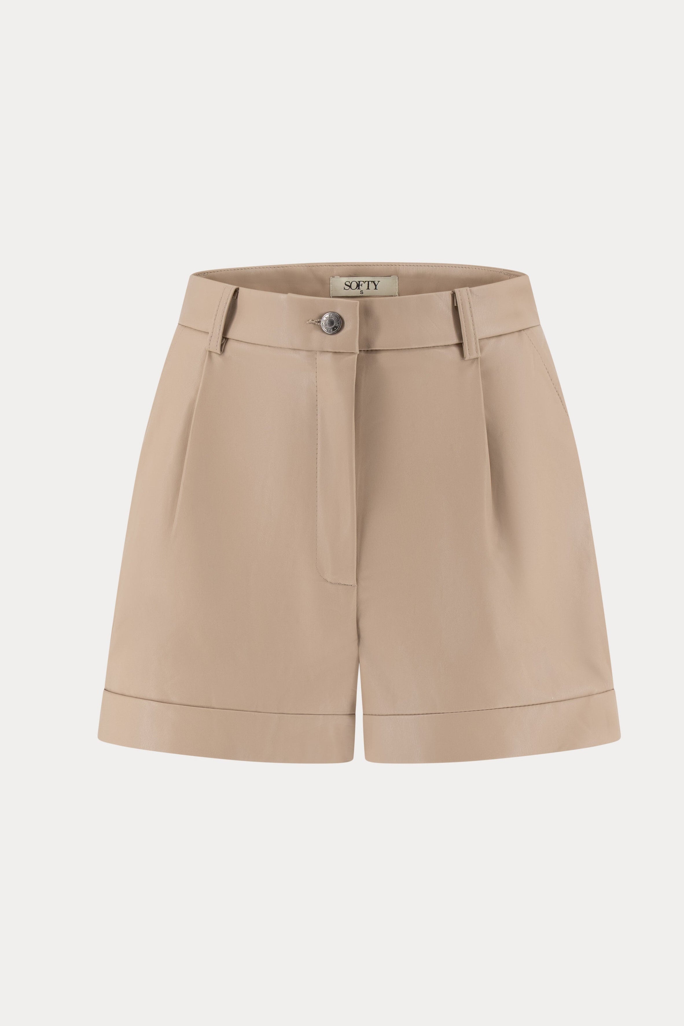 Beige imitatieleren short met zakken-MyEssentials