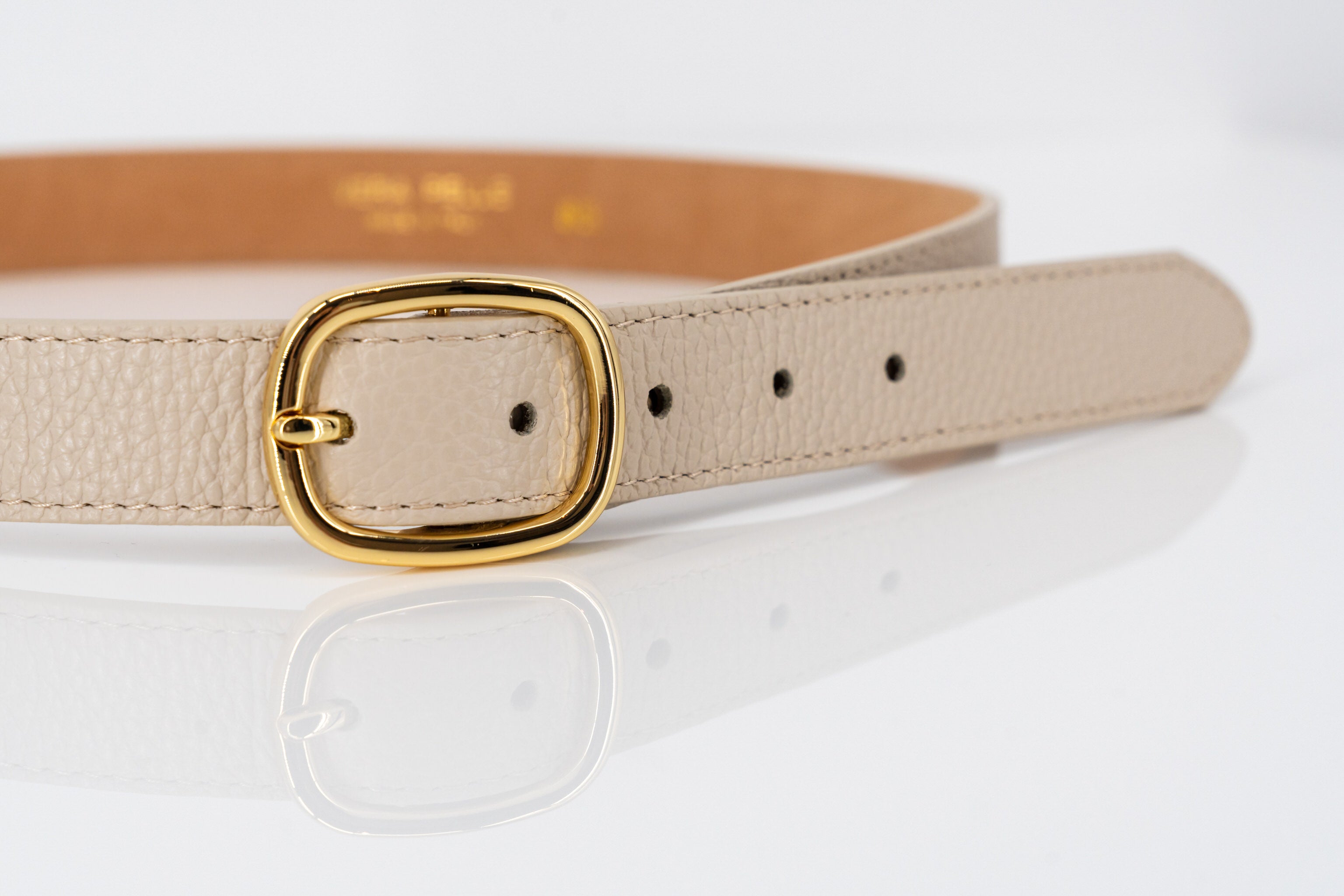 Beige smalle riem in echt leder-MyEssentials