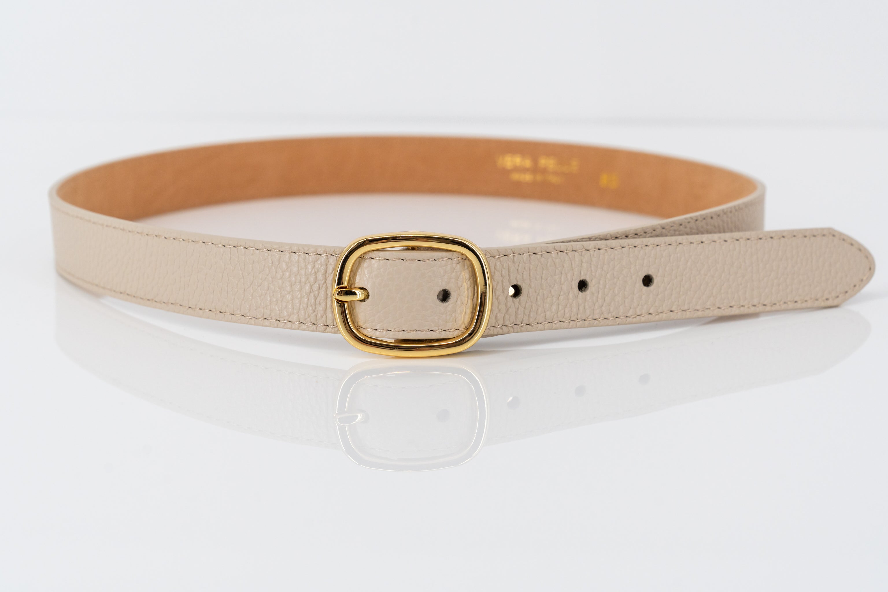 Beige smalle riem in echt leder-MyEssentials