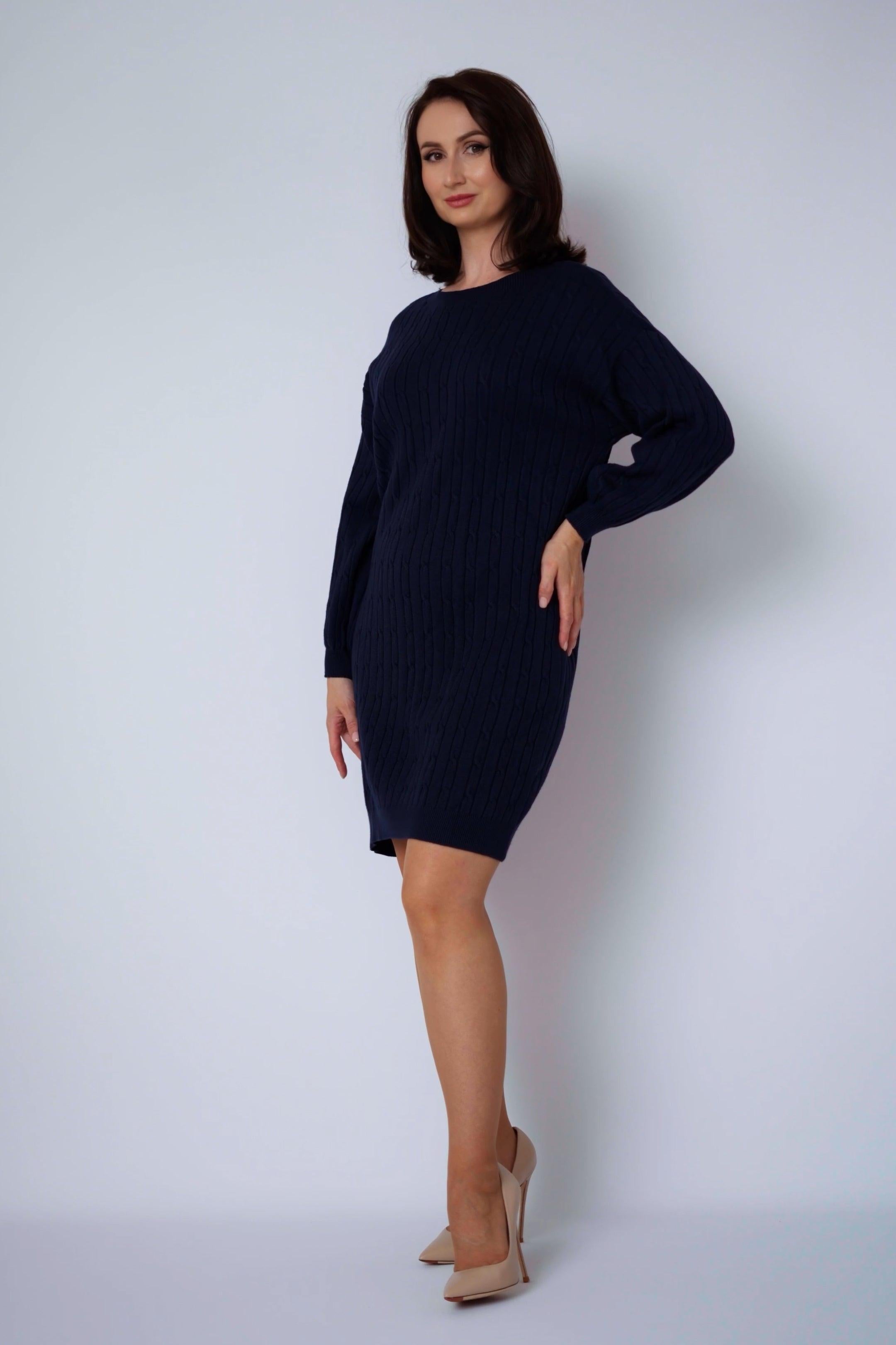 Blauwe gebreide jurk met kasjmier-MyEssentials