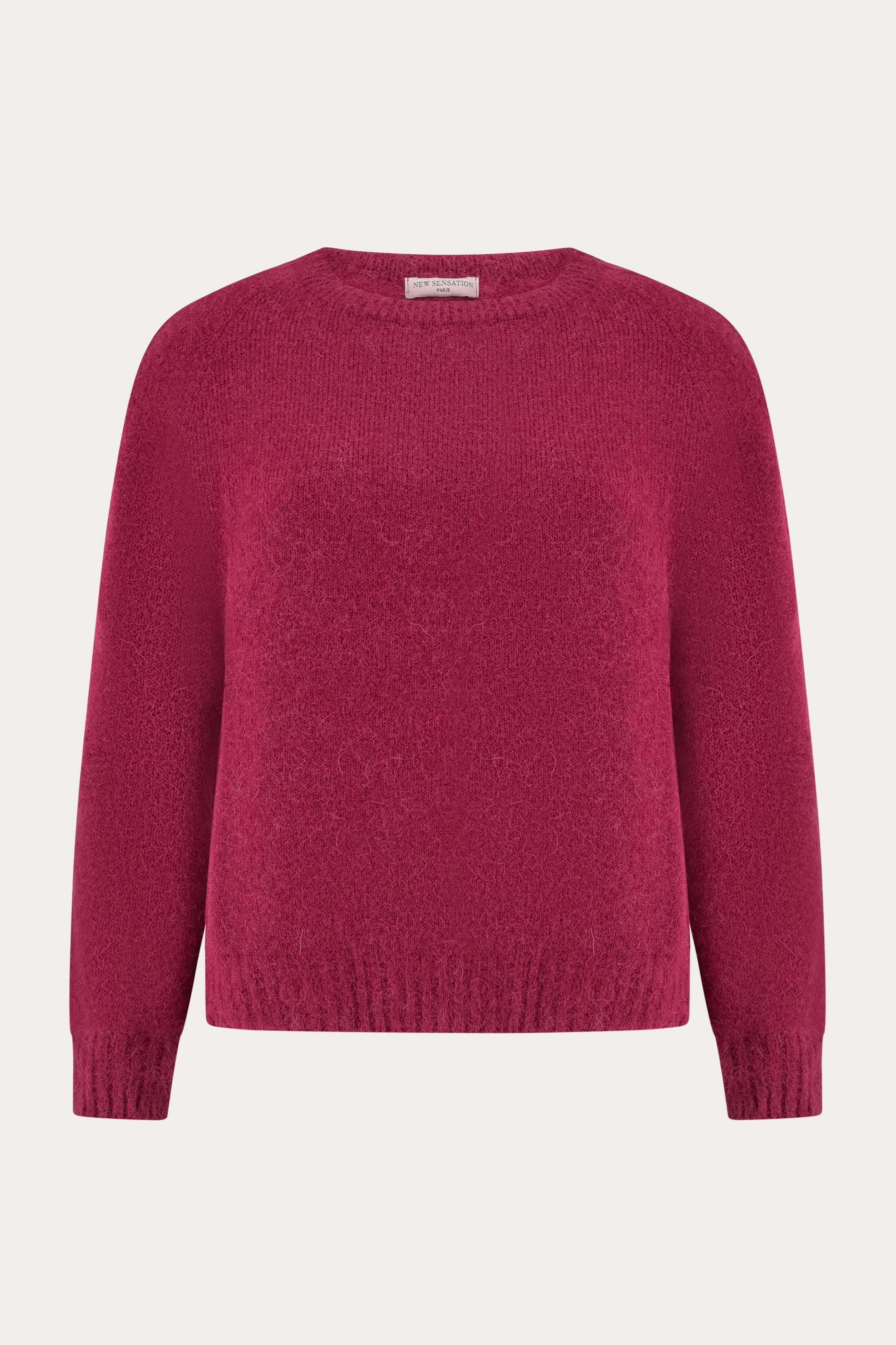 Bordeauxrode alpacamix pullover met ronde hals-MyEssentials