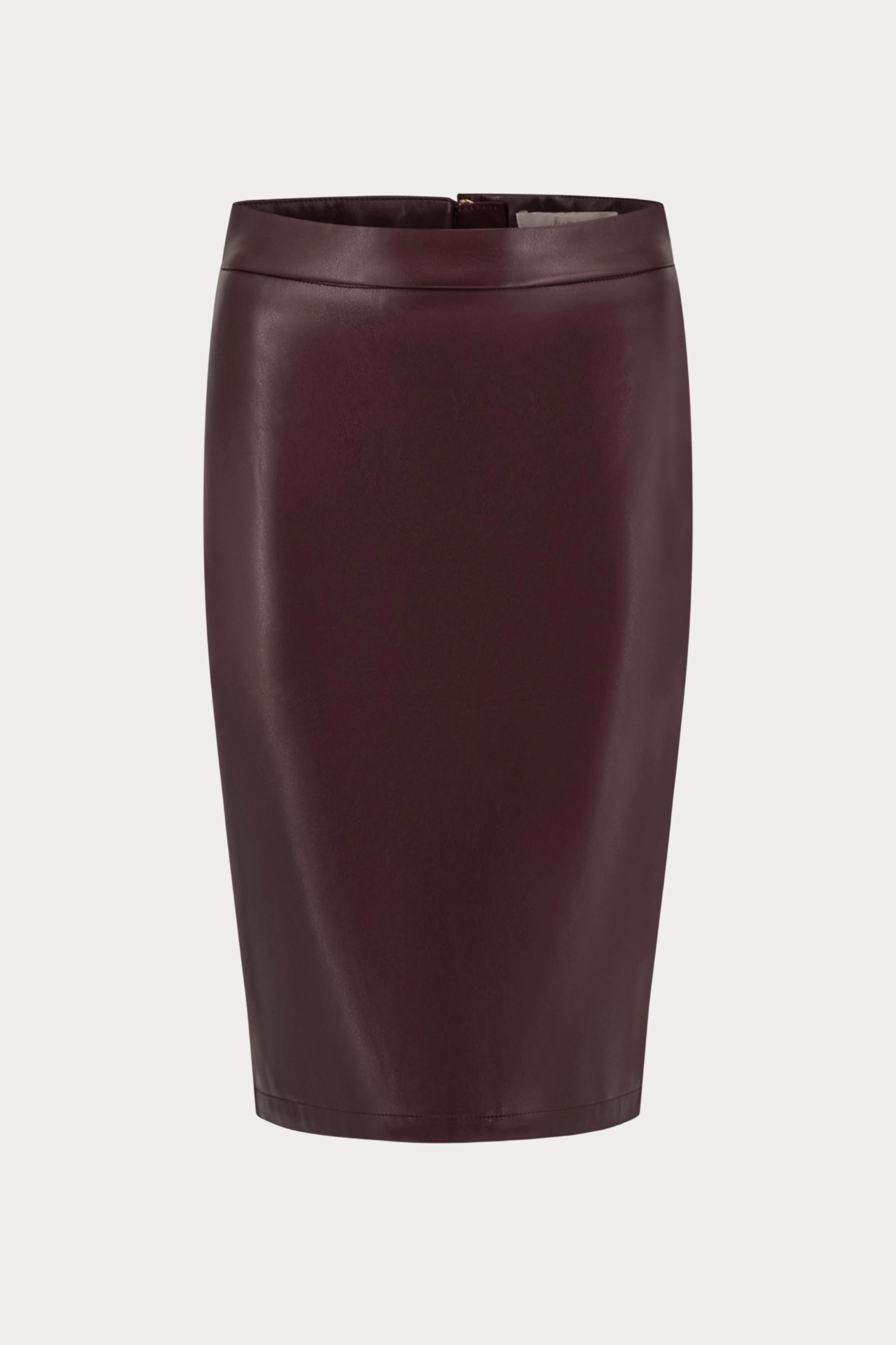 Bordeauxrode kokerrok in imitatieleer-MyEssentials