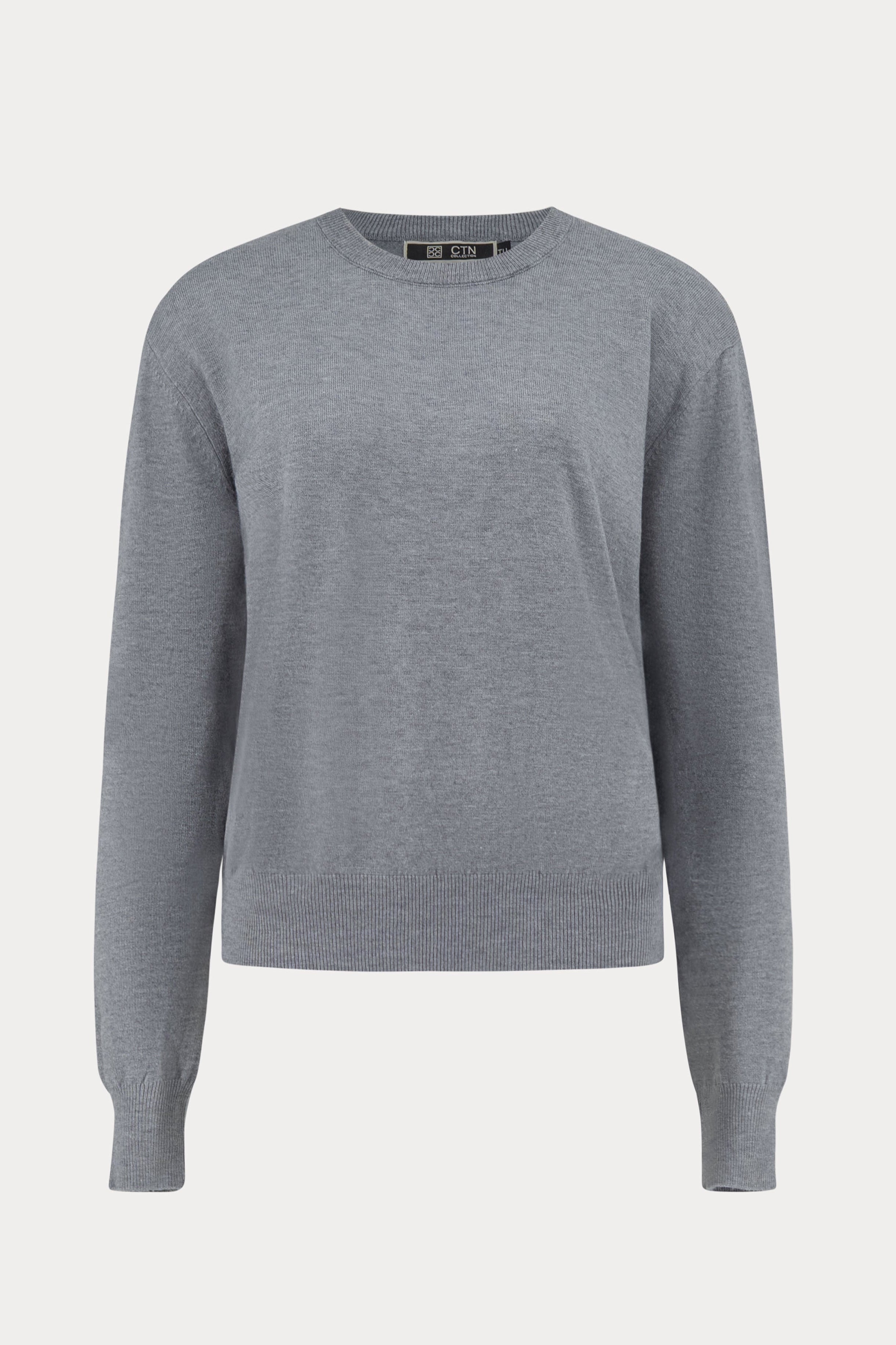 Grijze pullover met ronde hals-MyEssentials