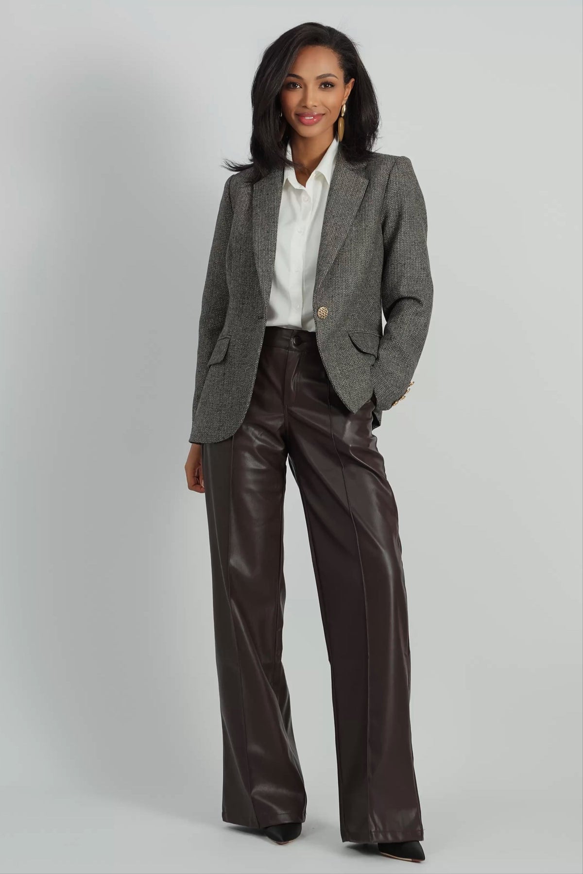 Grijze wollen blazer met subtiel geweven motief-MyEssentials