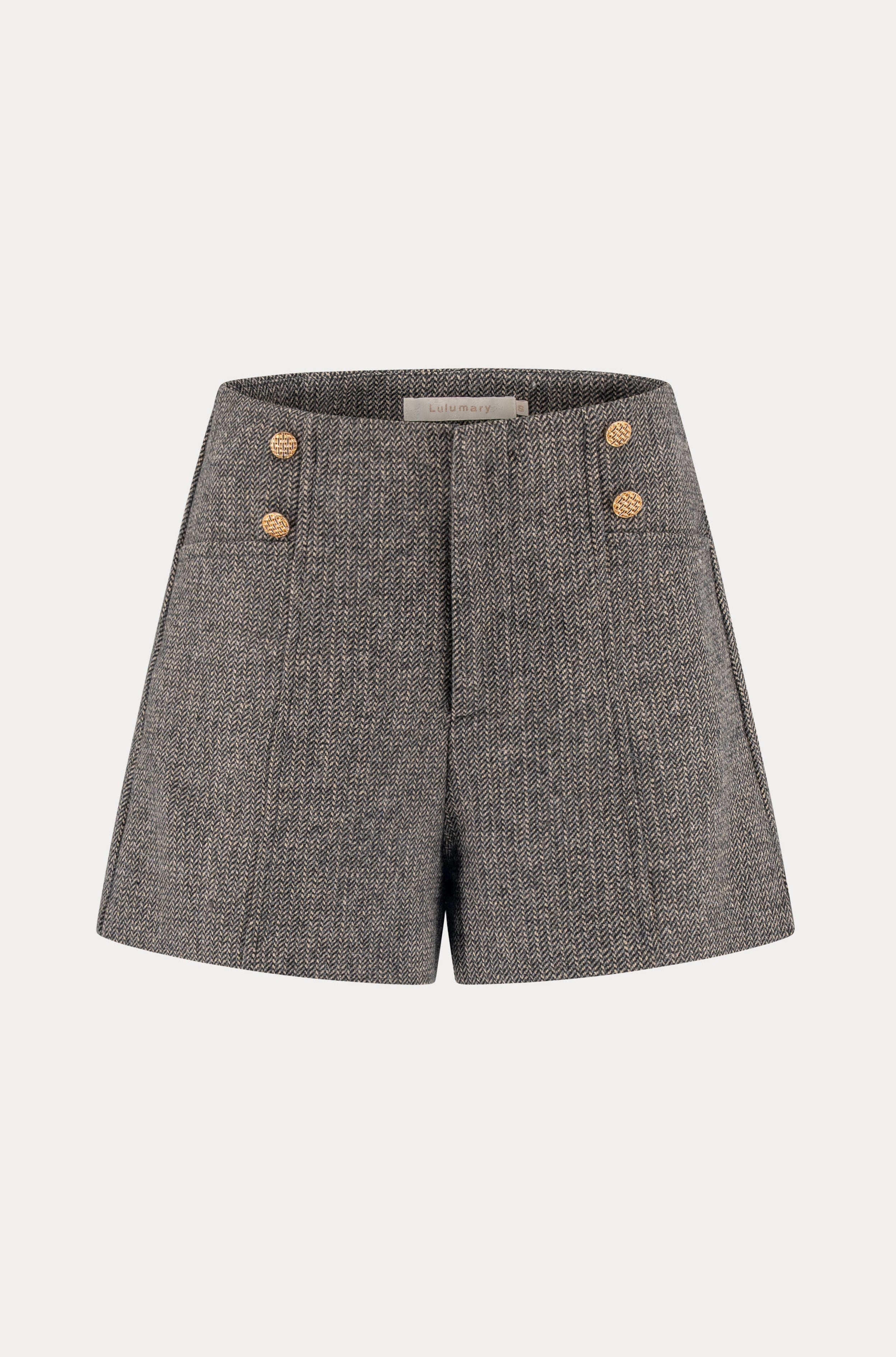 Grijze wollen short met subtiel geweven motief-MyEssentials