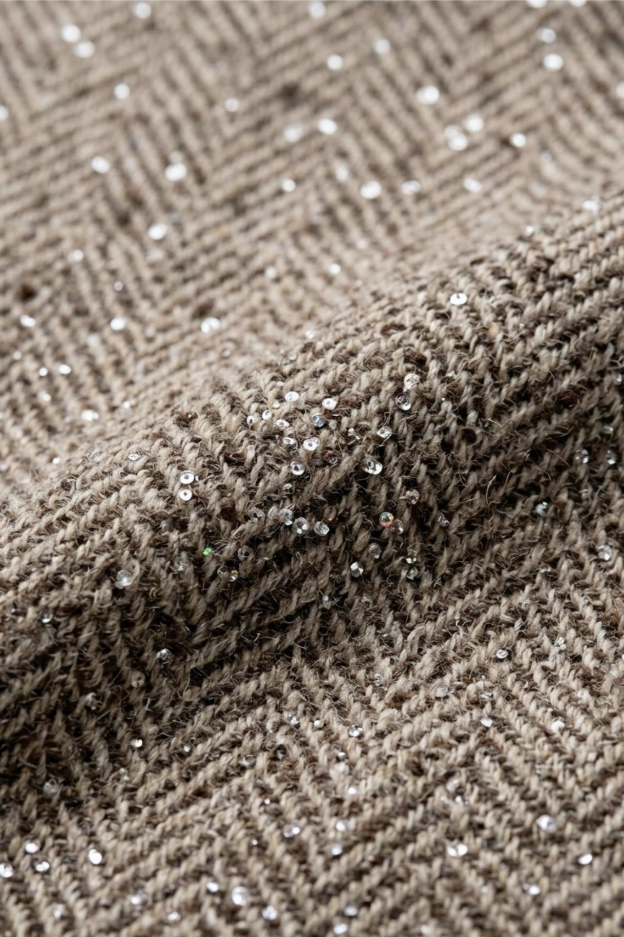 Taupe tweed jasje met zilveren pailletten en gouden knopen-MyEssentials