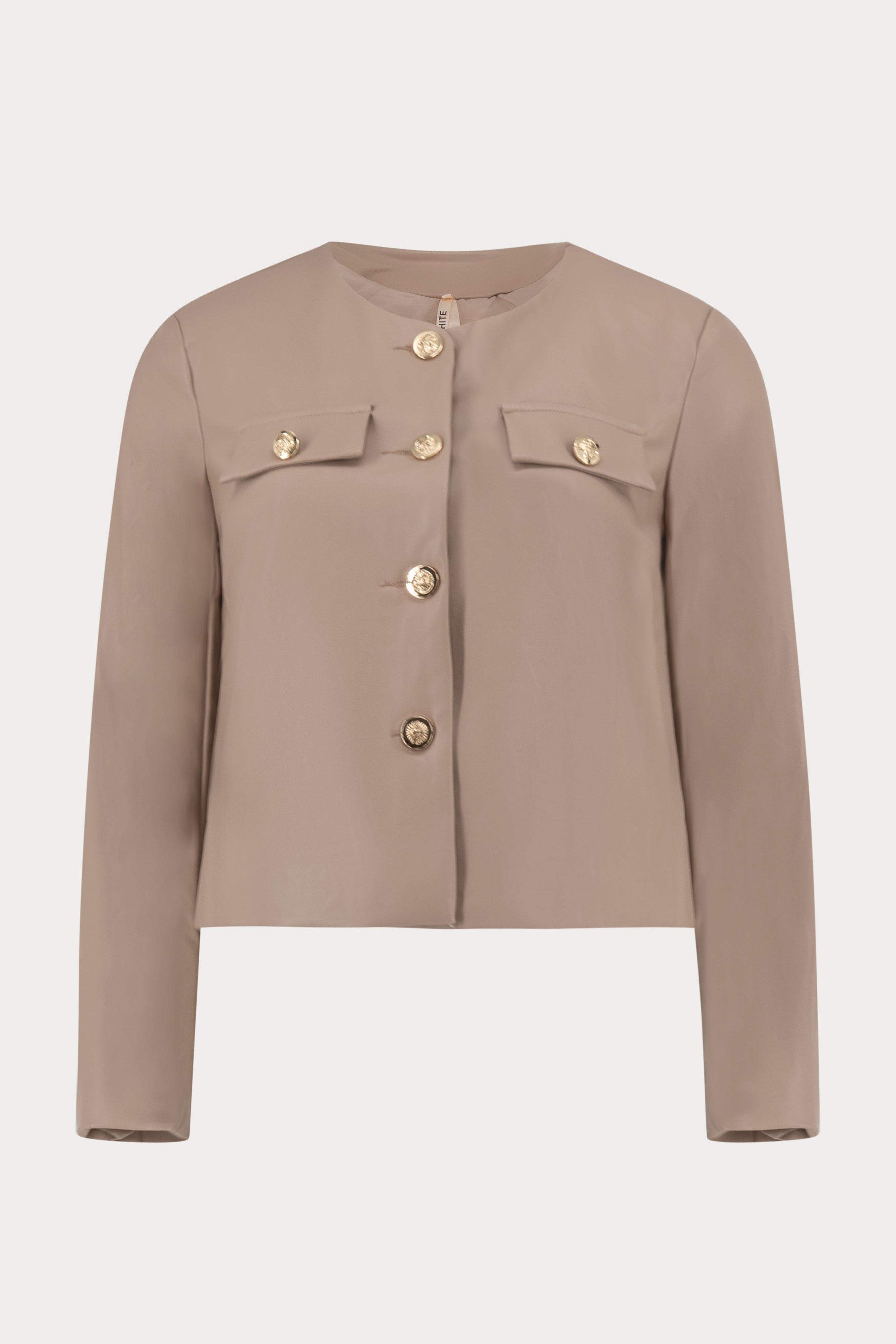 Taupekleurig kort jasje in imitatieleer-MyEssentials