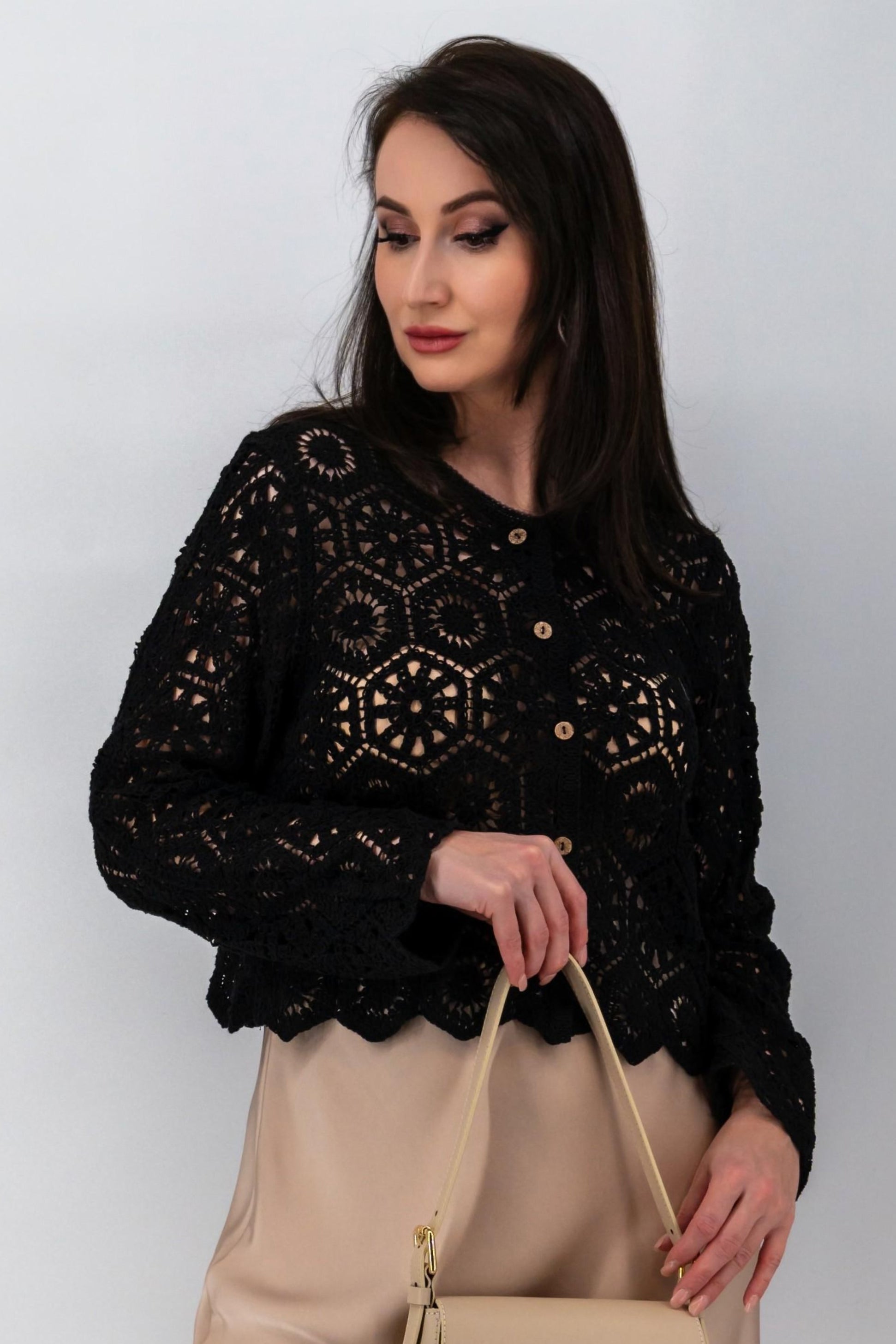 Zwarte kanten cardigan-MyEssentials