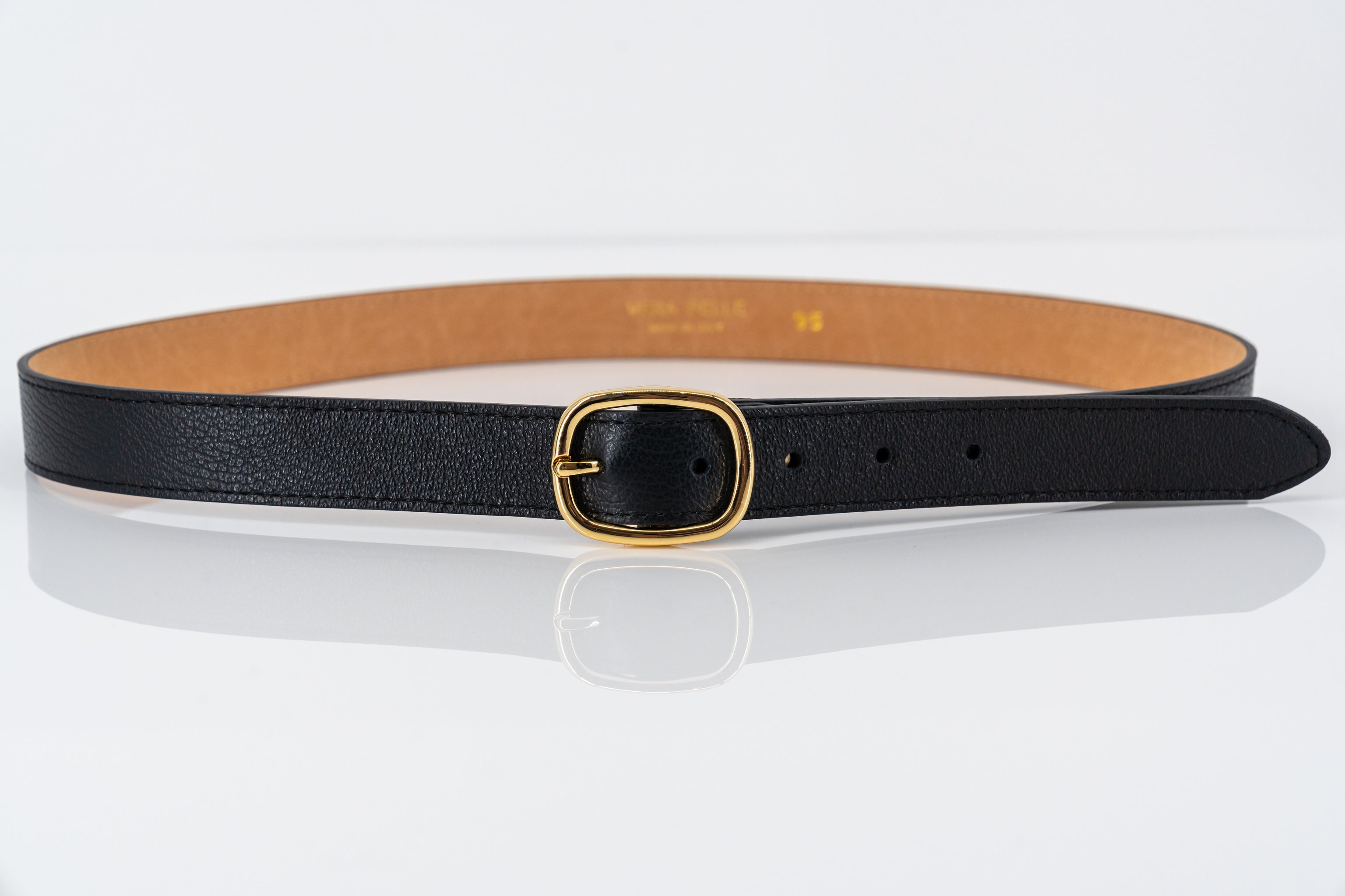 Zwarte smalle riem in echt leder-MyEssentials